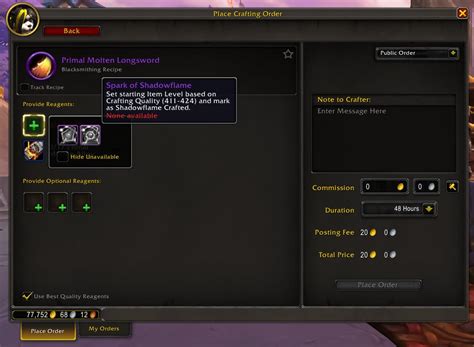 Discount for alts when main had higher Ilvl gear in a given slot. . How to use spark of shadowflame